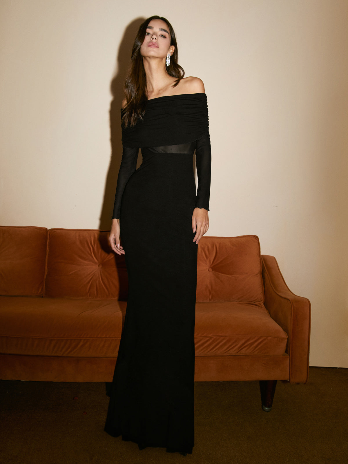 Abrielle | Off-Shoulder Mesh Maxi Dress