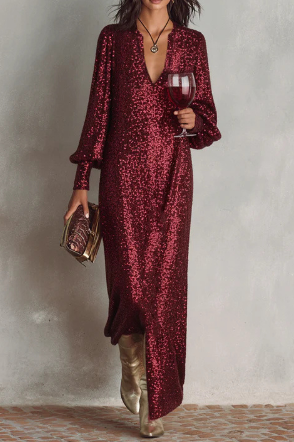 Celivana – Sequin plunge detail – Maxi party dress