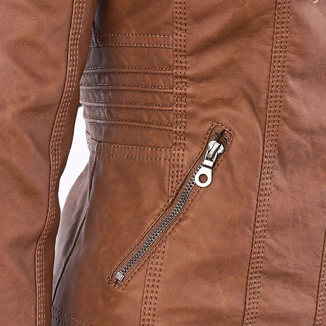 Isolde | Elegant Hooded Leather Jacket