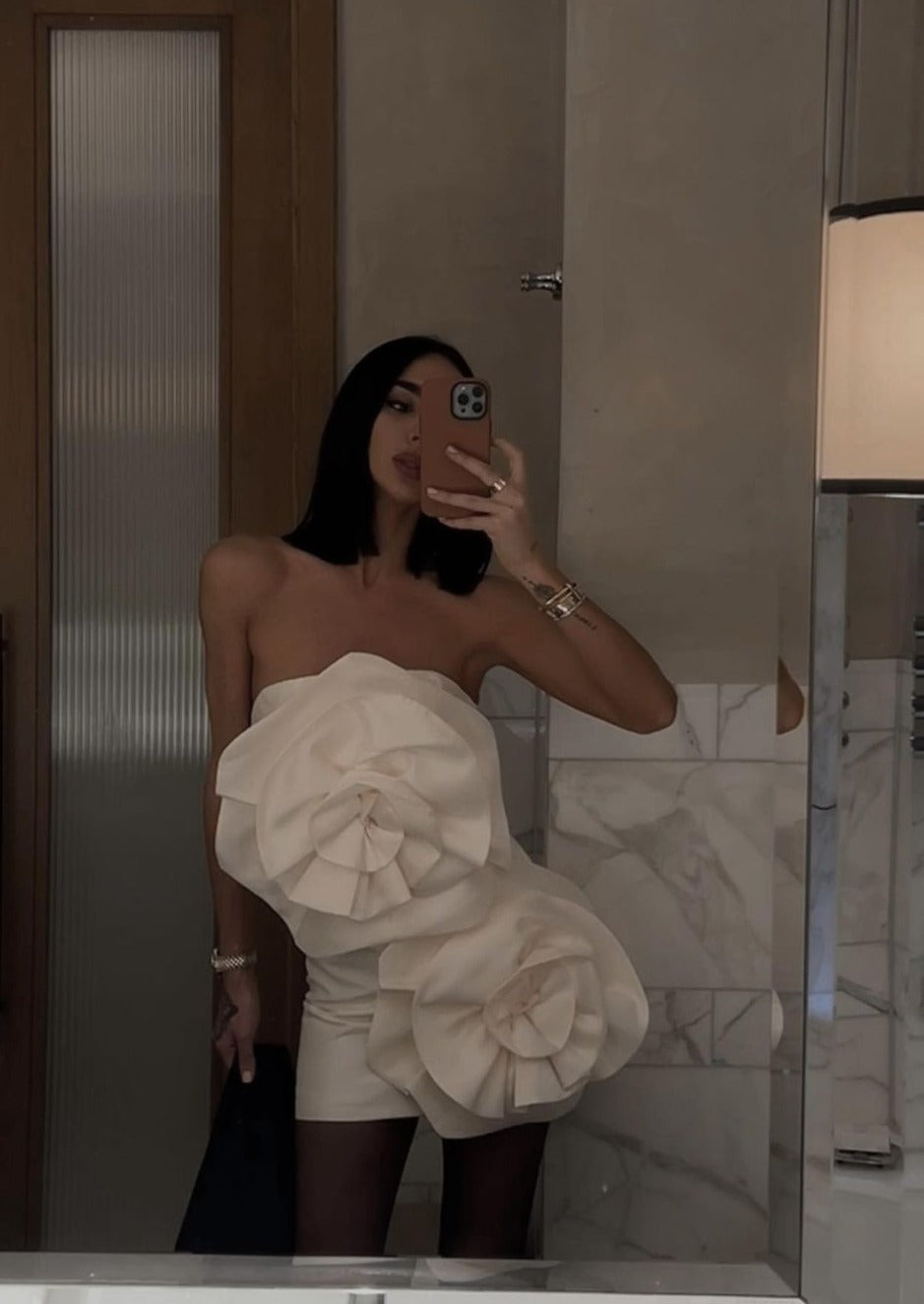 Elodie | Strapless Rose Mini Dress