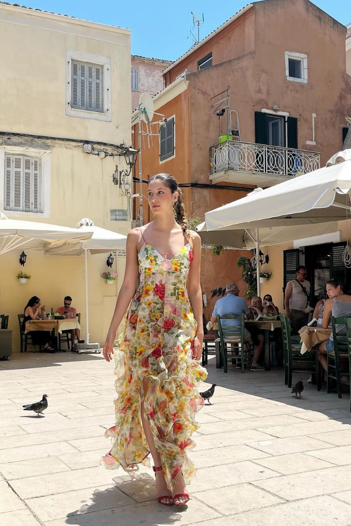 Lyra | Chiffon Rose Print Maxi Dress