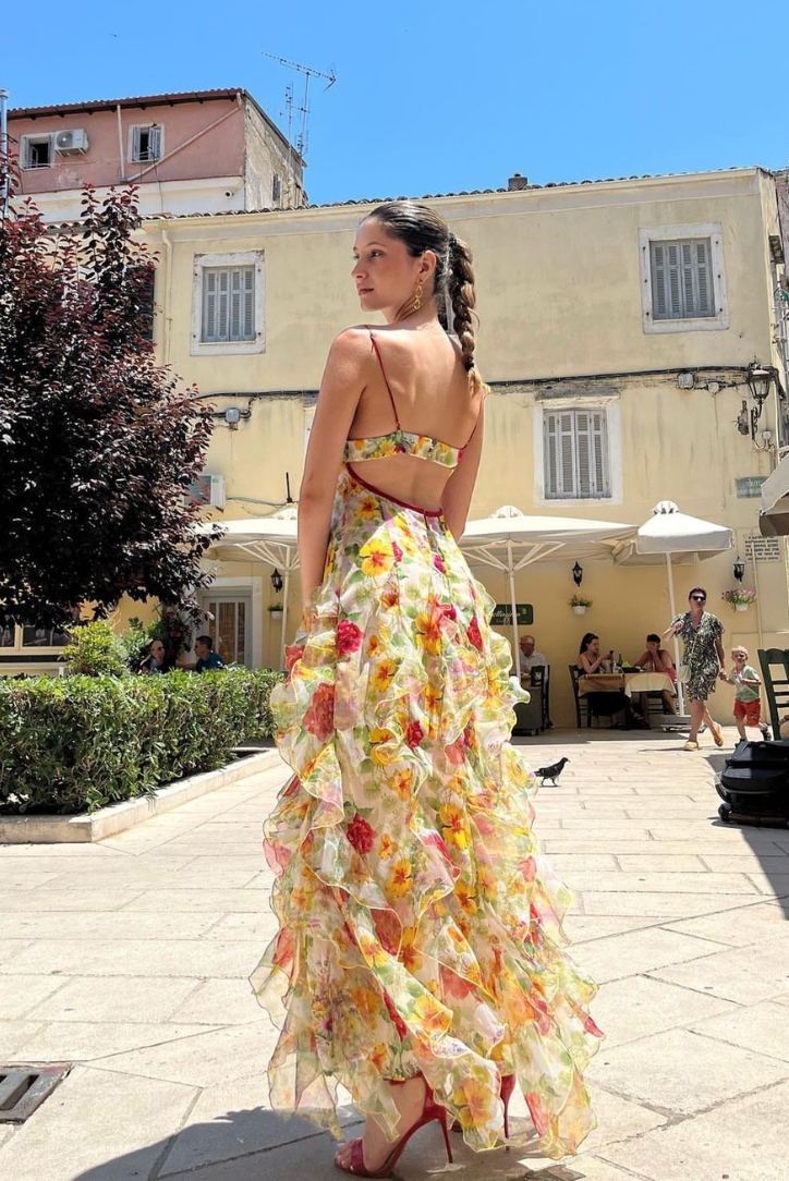 Lyra | Chiffon Rose Print Maxi Dress