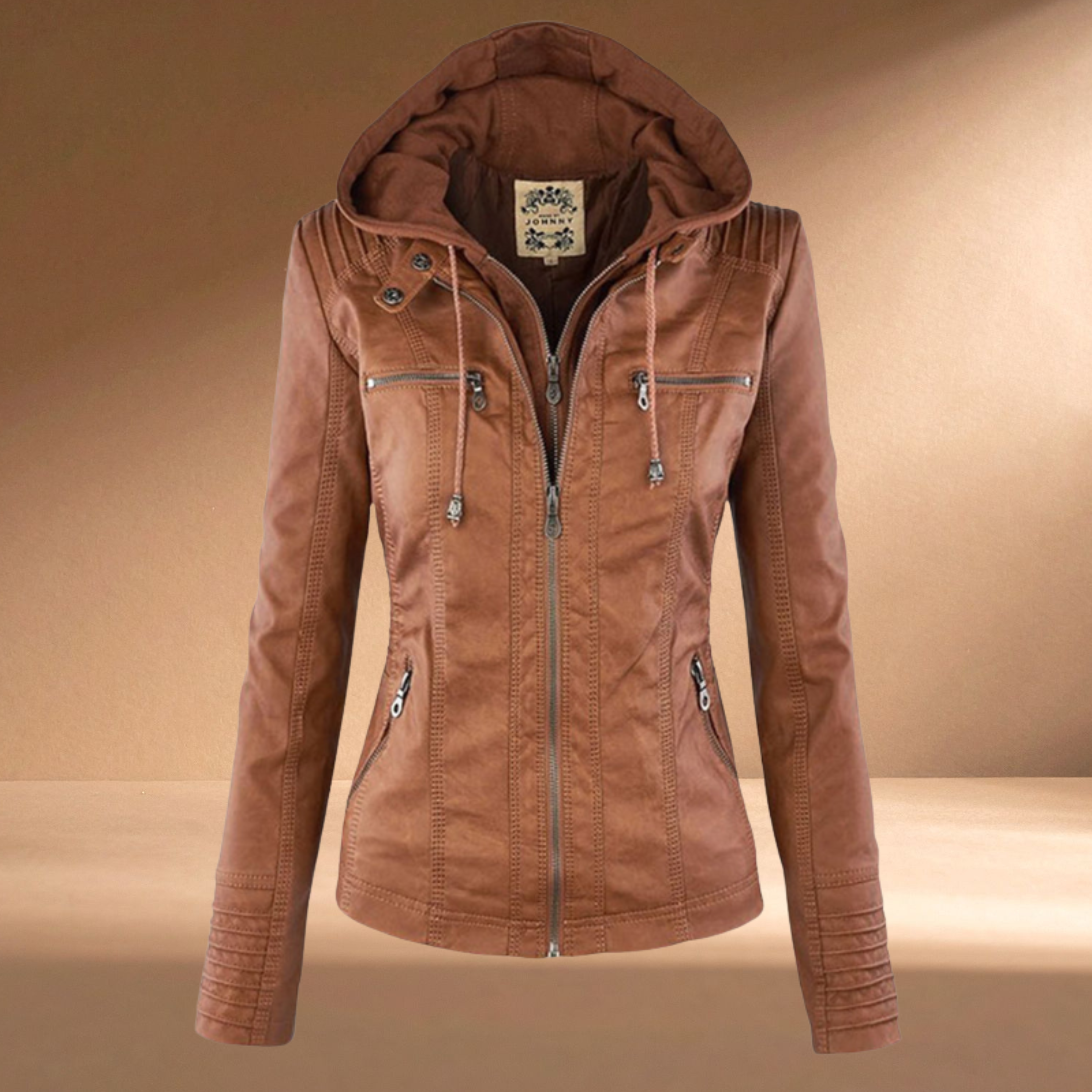 Isolde | Elegant Hooded Leather Jacket