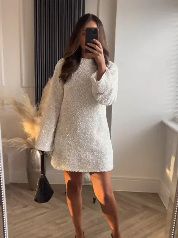 Ayla | Textured Mini Dress with Contrast Bow