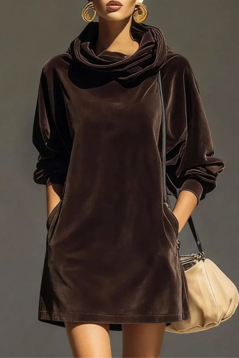 Moréna – Velvet drape comfort – Cowl neck mini dress