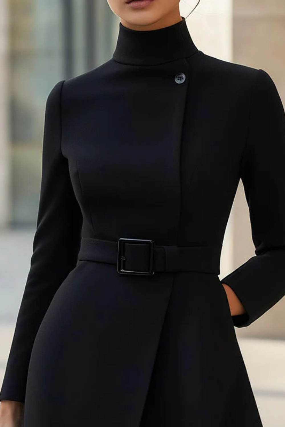 Nivara – Asymmetric belted waist – A-line midi dress