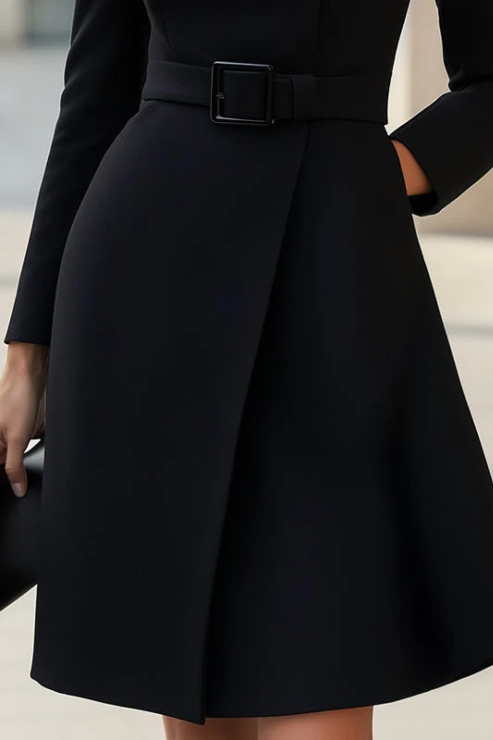 Nivara – Asymmetric belted waist – A-line midi dress