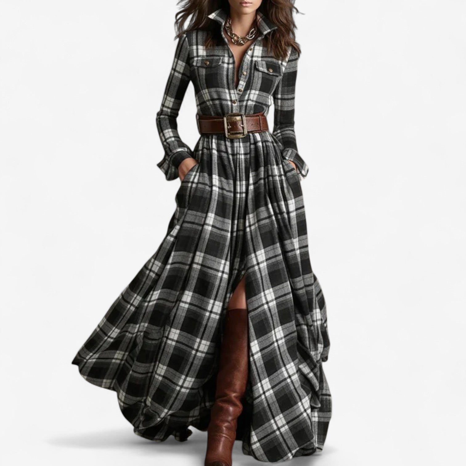 Adeline | Timeless Check Maxi Dress