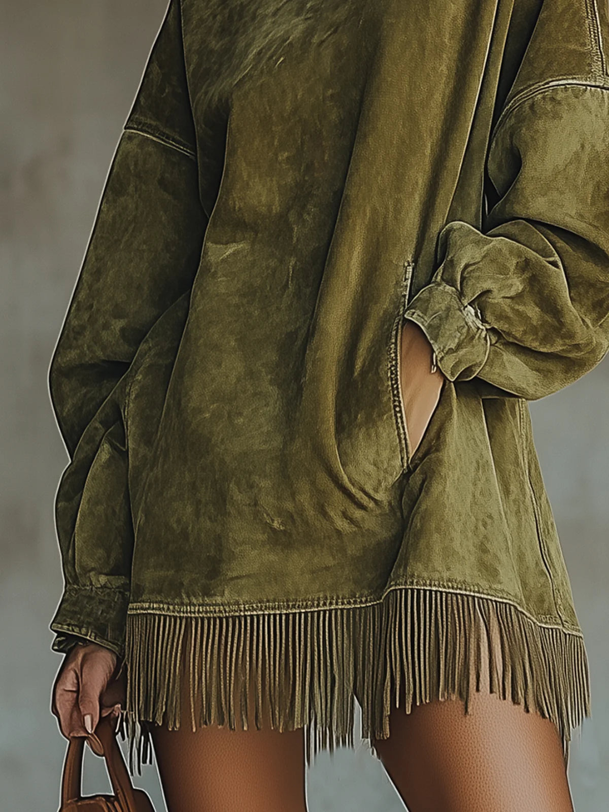 Daphne | Suede Fringed Turtleneck Dress