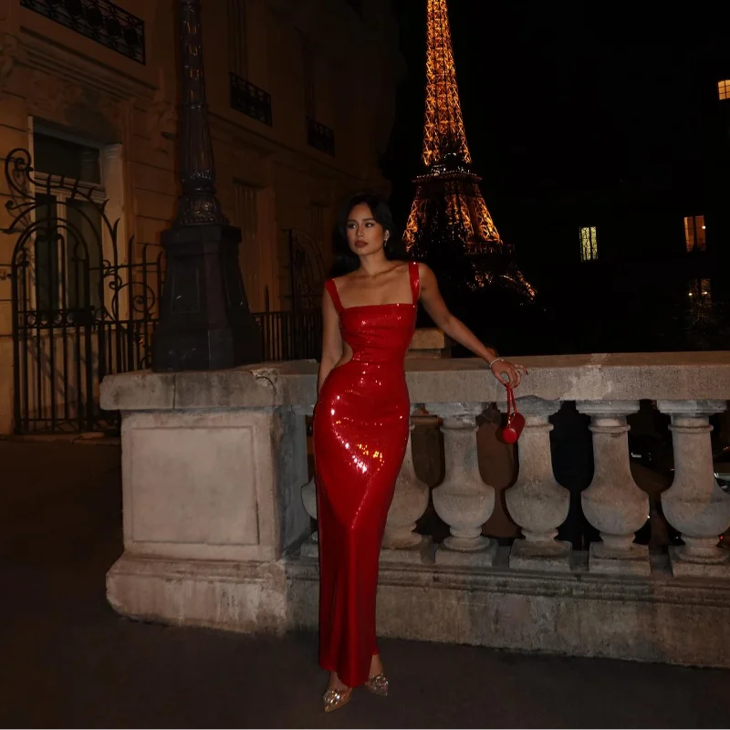 Mireille | Shimmering Spaghetti Strap Maxi Dress
