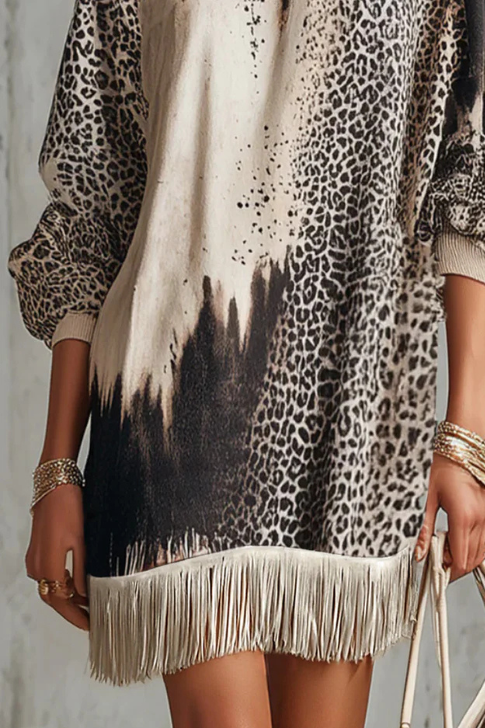 Solenne – Fringed hemline – Leopard mini dress