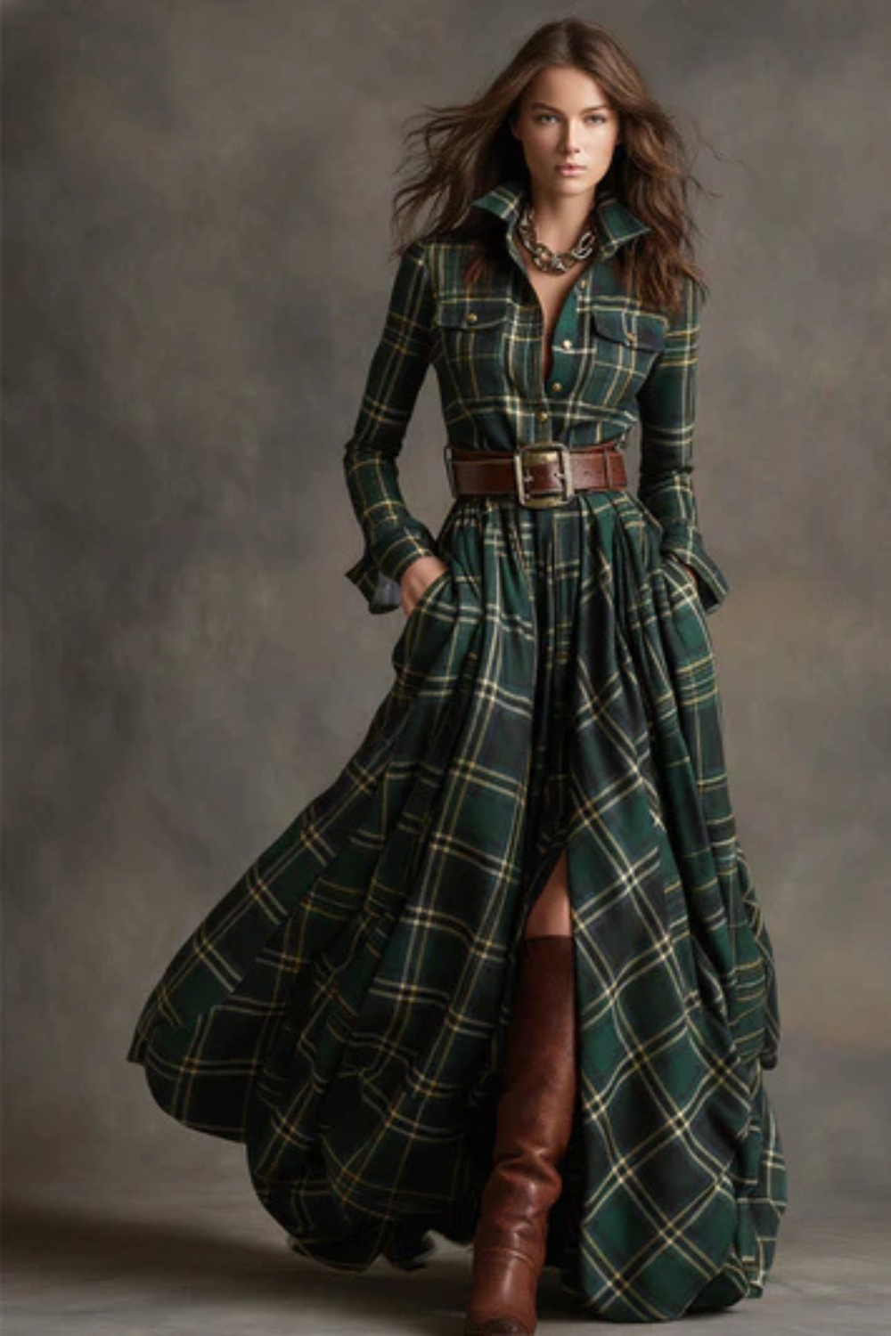 Velerine – Highland charm – Plaid maxi shirt dress