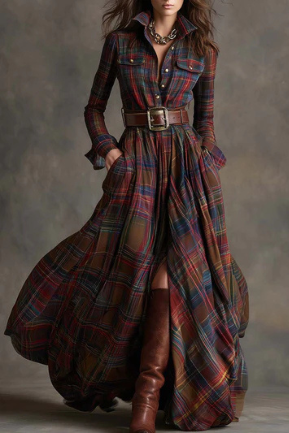 Velerine – Highland charm – Plaid maxi shirt dress