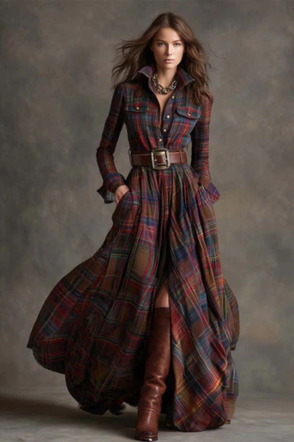 Velerine – Highland charm – Plaid maxi shirt dress