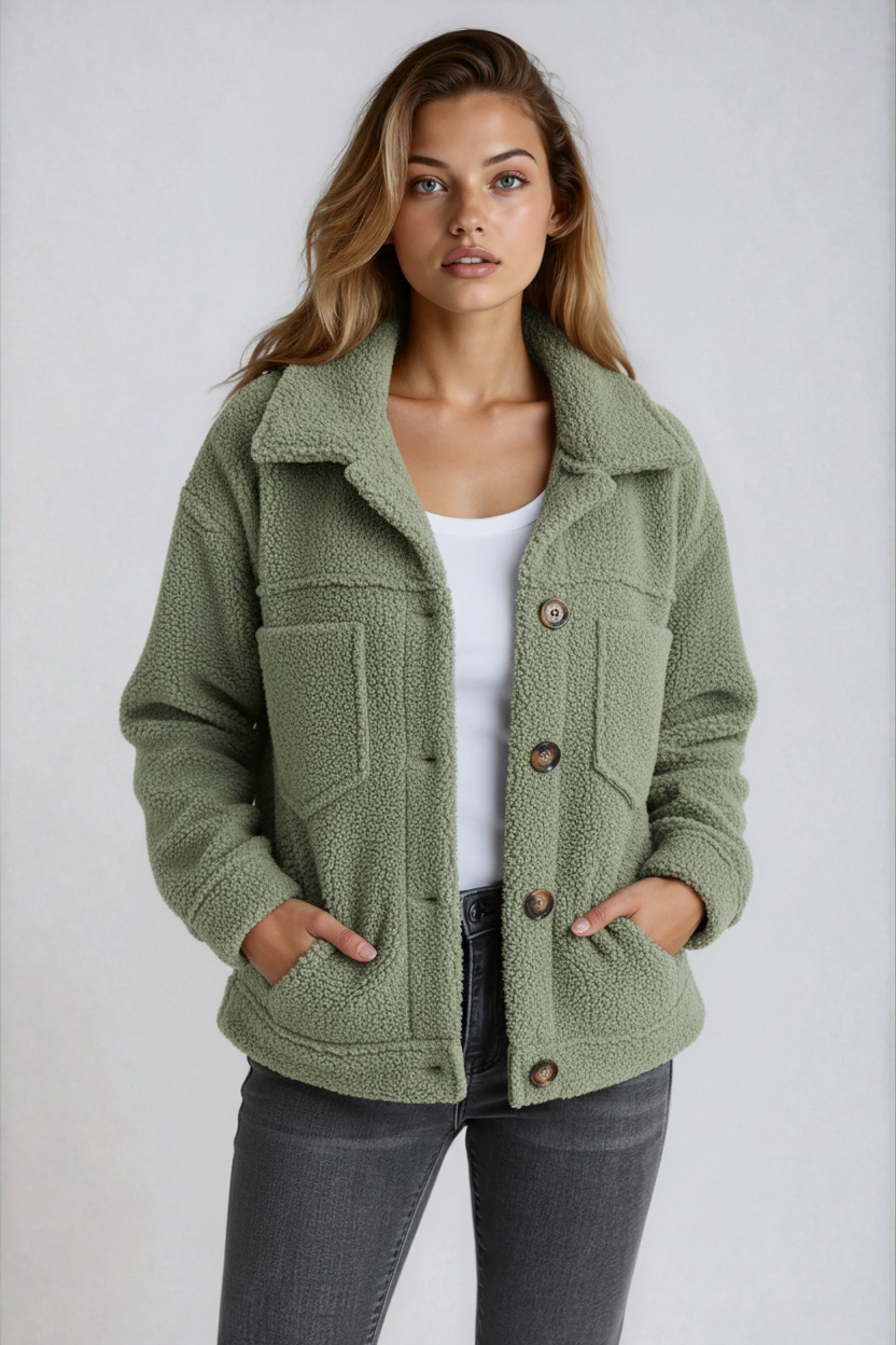 Vespera | Soft Button-Front Teddy Jacket