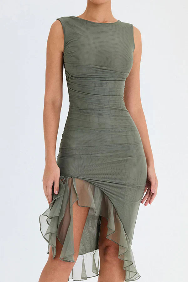 Elina | Boat-Neck Ruffle Dress