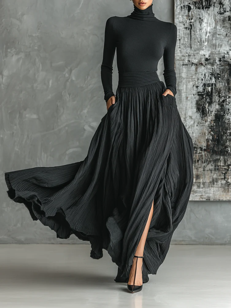 Amara | Turtleneck and Pleated Skirt Ensemble