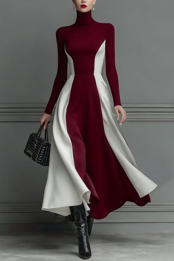 Mariveille – Sculpted contrast flow – Turtleneck dress
