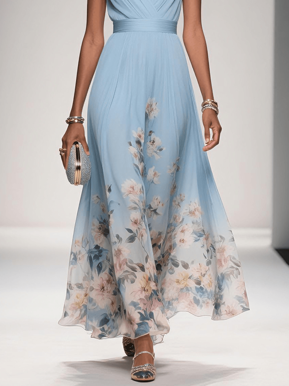 Rosa - Floral Chiffon V-Neck Maxi Dress
