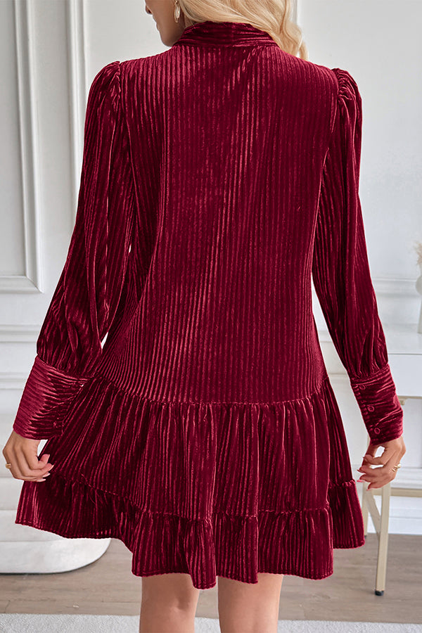 Valeriane – Bow tie detail – Velvety Corduroy mini dress