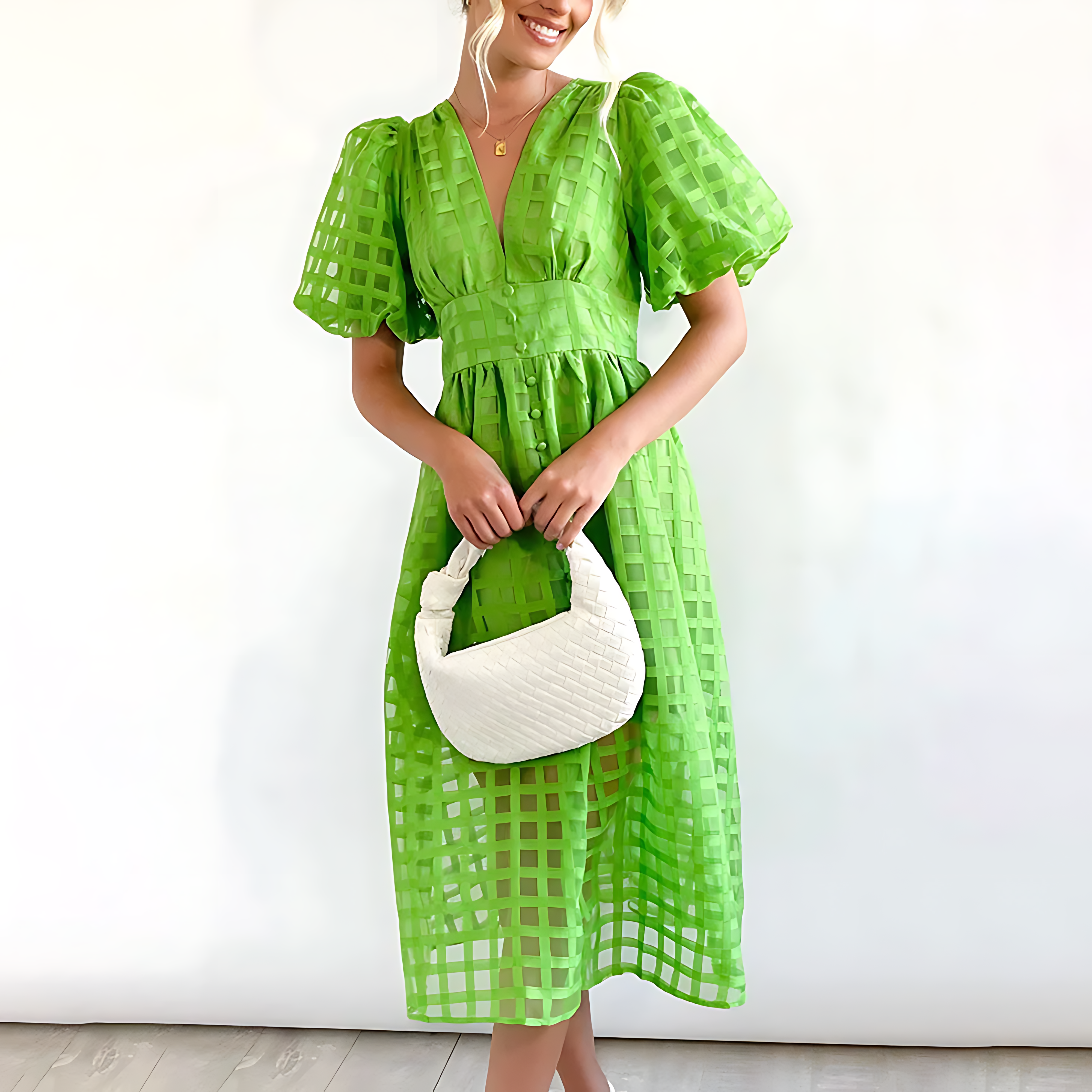 Clara | Puff Sleeve Midi Gown