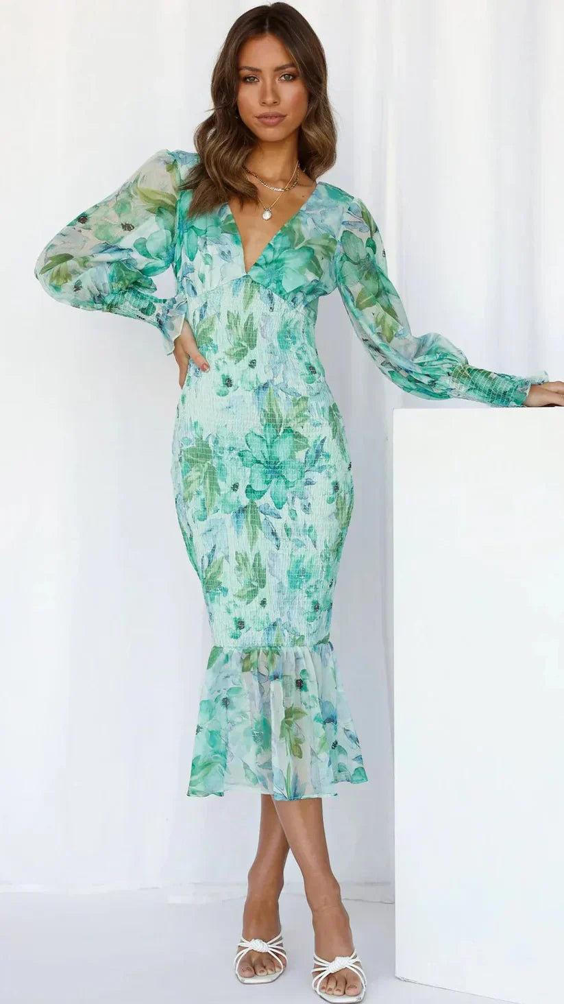 Elena | Floral Print Midi Dress