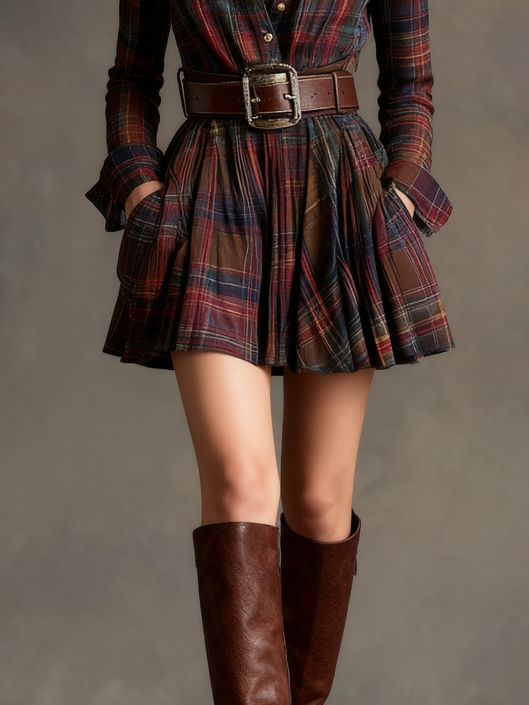 Bellarive – Tartan charm – Shirt dress (Includes belt）