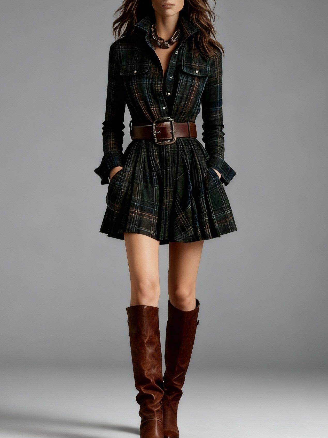 Bellarive – Tartan charm – Shirt dress (Includes belt）