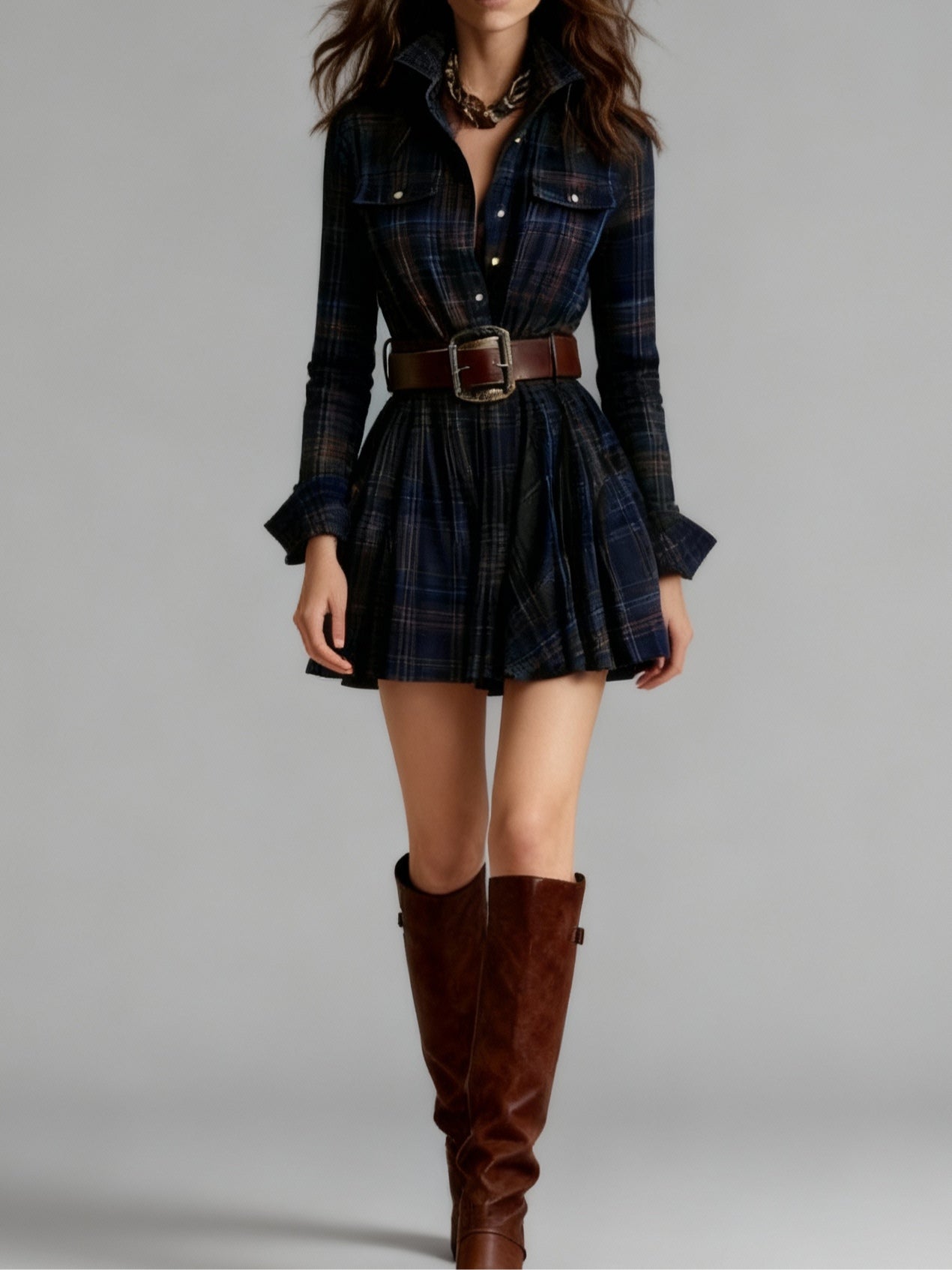 Bellarive – Tartan charm – Shirt dress (Includes belt）