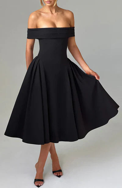 Mira | Off-Shoulder Pleated Midi Dress