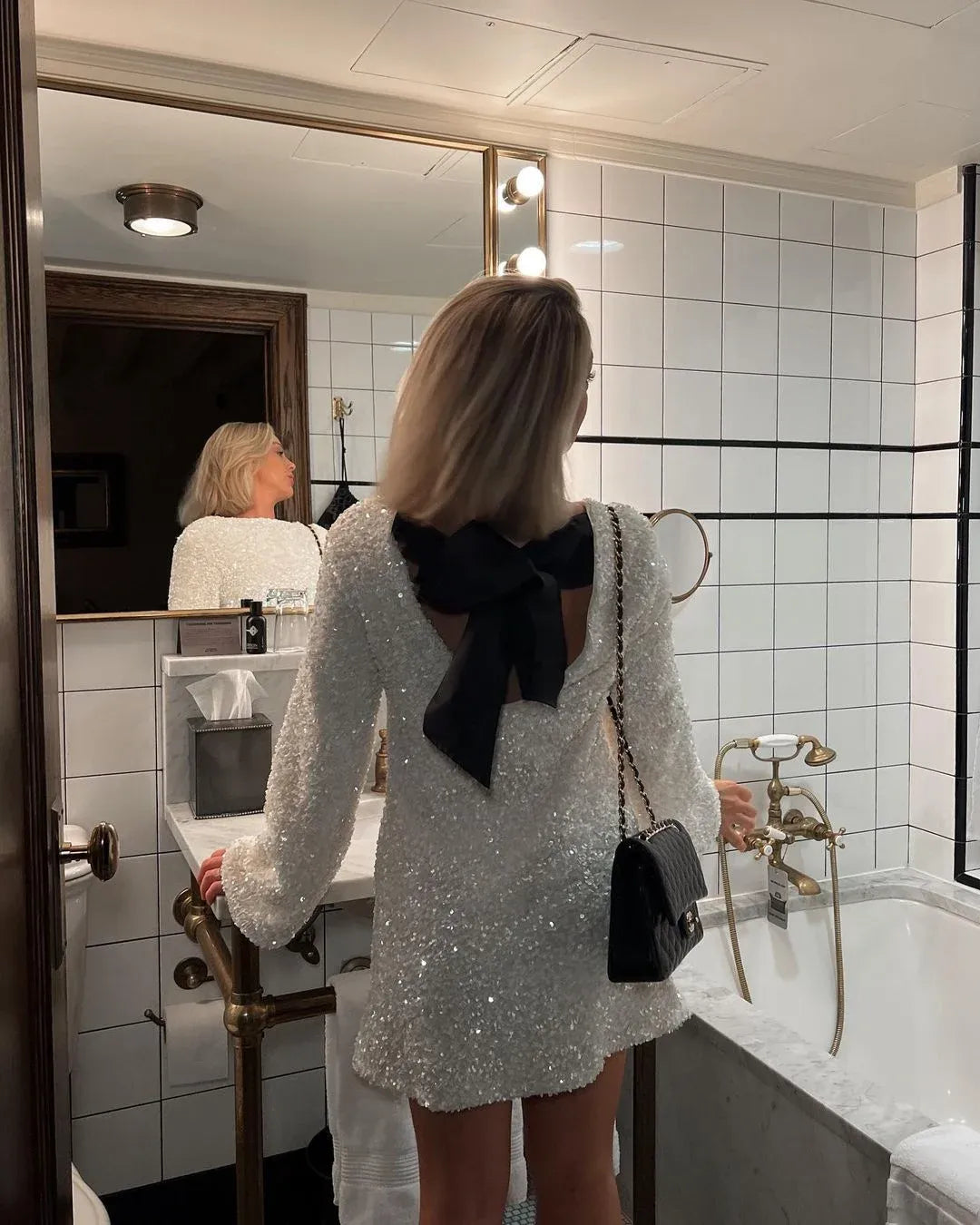 Ayla | Textured Mini Dress with Contrast Bow