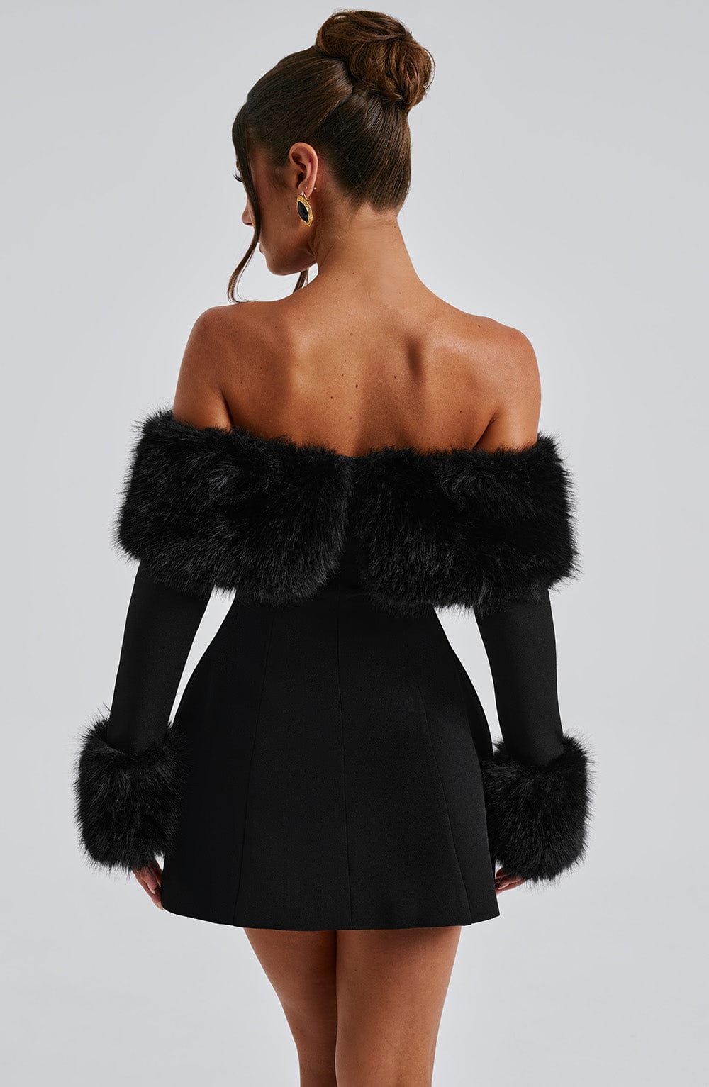 Rora | Off-Shoulder Fur Sleeve Dress